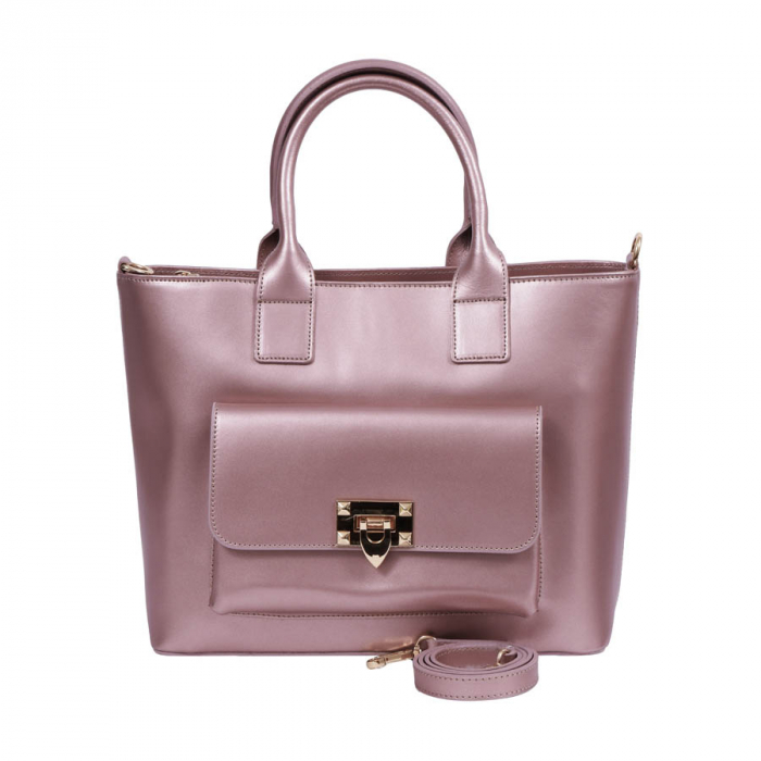 Geantă Francesca, din piele naturală roz sidef 8074 [2]