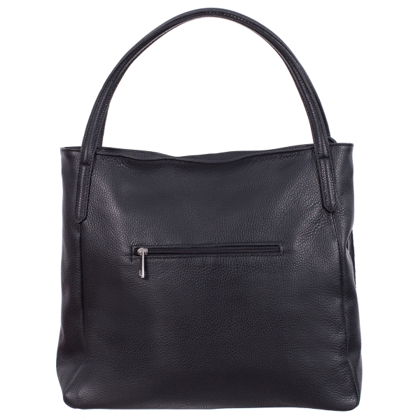 Geantă neagră din piele naturală cu barete duble și accesoriu din piele - 8026 [3]