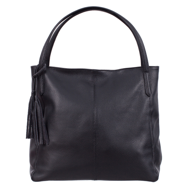 Geantă neagră din piele naturală cu barete duble și accesoriu din piele - 8026 [2]