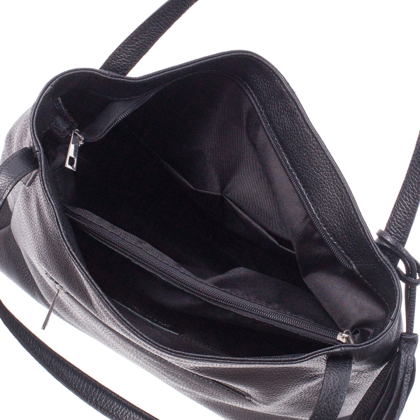 Geantă neagră din piele naturală cu barete duble și accesoriu din piele - 8026 [4]