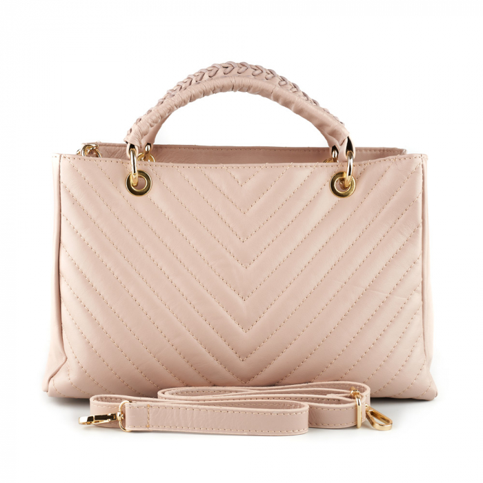 Geantă Maya, piele naturală roz cu lant metalic auriu, 8126 [3]