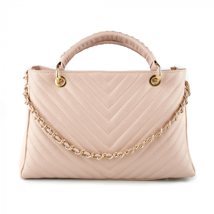 Geantă Maya, piele naturală roz cu lant metalic auriu, 8126 [2]