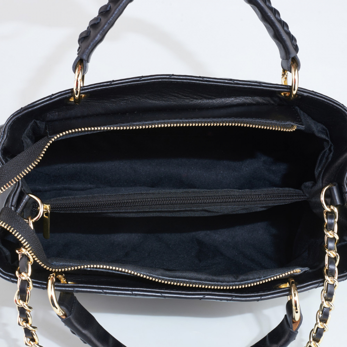 Geantă Maya, piele naturală neagra cu lant metalic auriu, 8126 [5]