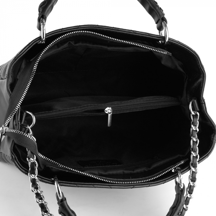 Geantă Maya, piele naturală neagra cu lant metalic argintiu, 8126 [5]