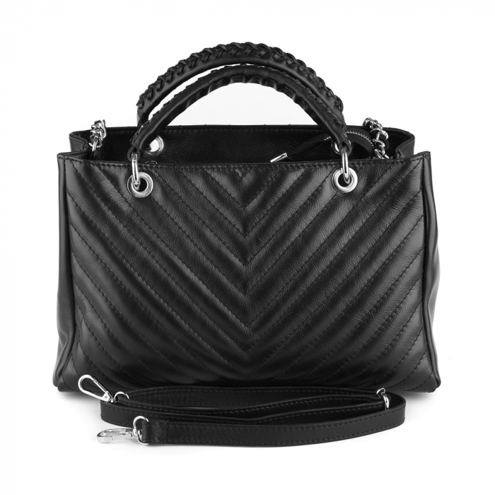 Geantă Maya, piele naturală neagra cu lant metalic argintiu, 8126 [3]