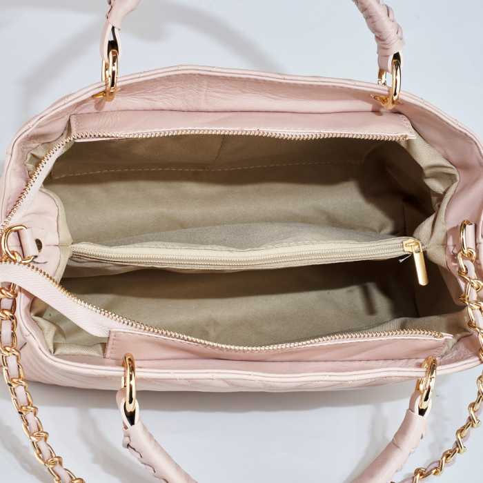 Geantă Maya, piele naturală roz cu lant metalic auriu, 8126 [5]