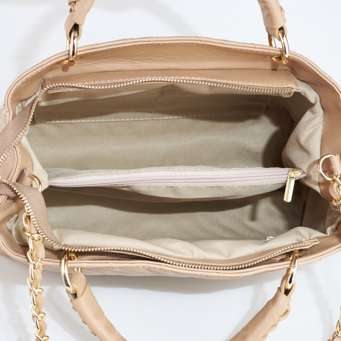 Geantă Maya, piele naturală taupe deschis cu lant metalic auriu, 8126 [5]