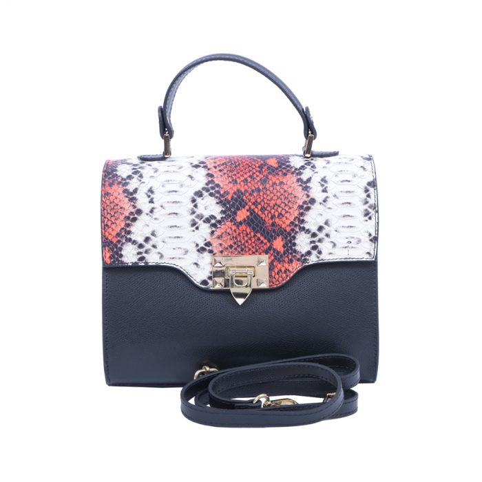 Geantă Erica, piele naturala neagra cu imprimeu snake, 8053 [2]