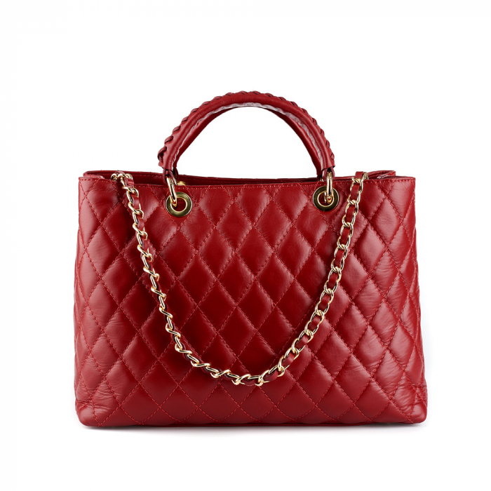 Geantă Natalia, piele naturală rosie cu aspect matlasat, 8001 [2]