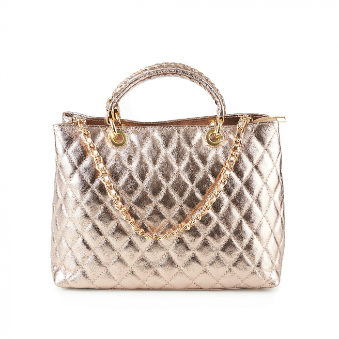 Geantă piele naturală bronz sidefat cu aspect matlasat 8001 [2]