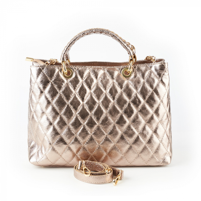 Geantă piele naturală bronz sidefat cu aspect matlasat 8001 [3]