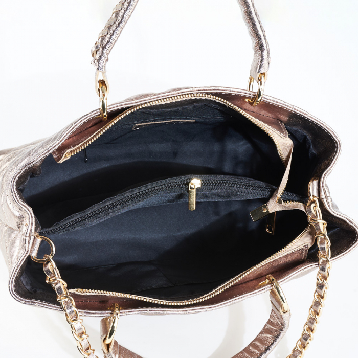 Geantă piele naturală bronz sidefat cu aspect matlasat 8001 [5]