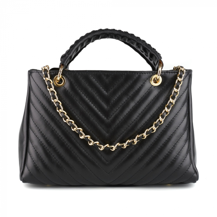 Geantă Maya, piele naturală neagra cu lant metalic auriu, 8126 [2]