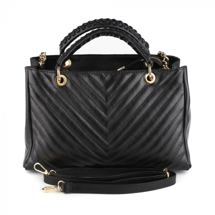 Geantă Maya, piele naturală neagra cu lant metalic auriu, 8126 [3]