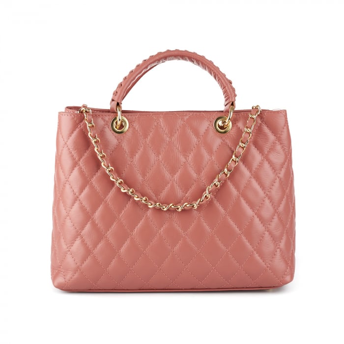 Geantă Natalia, piele naturală roz cu aspect matlasat, 8001 [2]