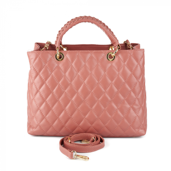 Geantă Natalia, piele naturală roz cu aspect matlasat, 8001 [3]