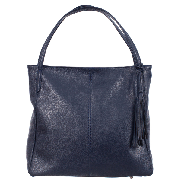 Geantă bleumarin din piele naturală cu barete duble și accesoriu din piele - 8026 [2]