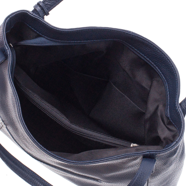 Geantă bleumarin din piele naturală cu barete duble și accesoriu din piele - 8026 [4]