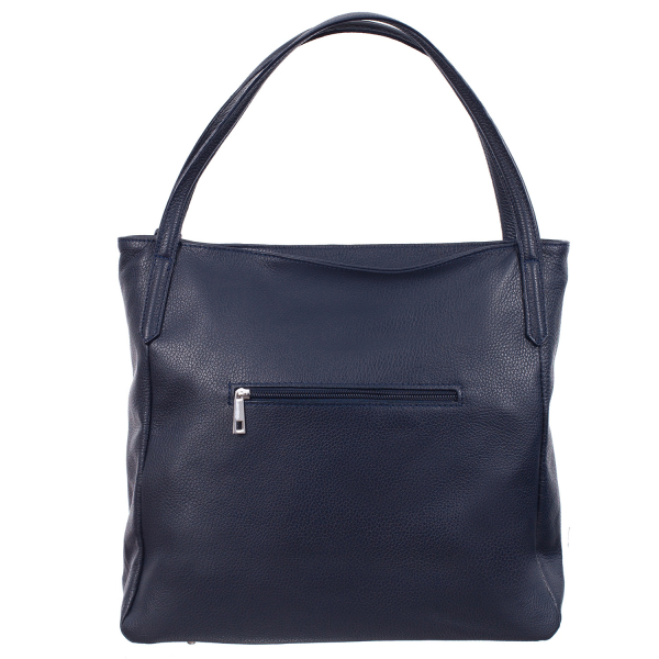 Geantă bleumarin din piele naturală cu barete duble și accesoriu din piele - 8026 [3]