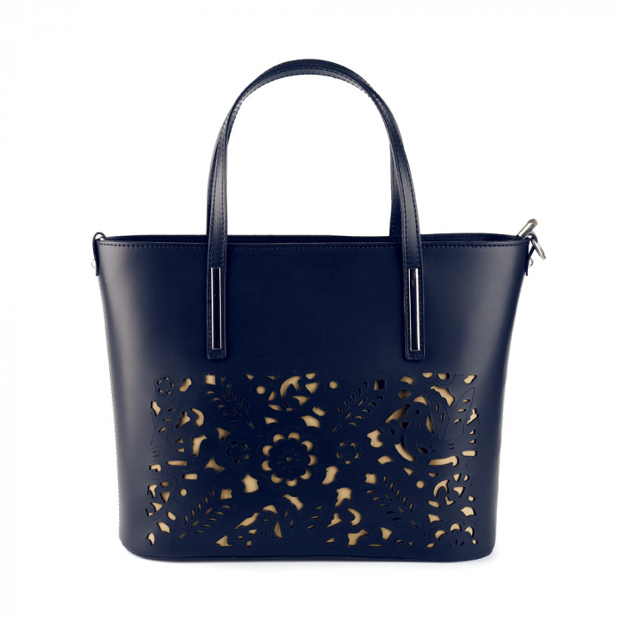 Geantă din piele naturală cu model laser-cut bleumarin 8031 [2]
