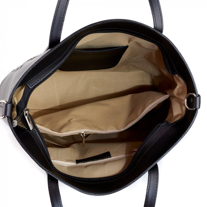 Geantă din piele naturală cu model laser-cut negru crem 8031 [4]