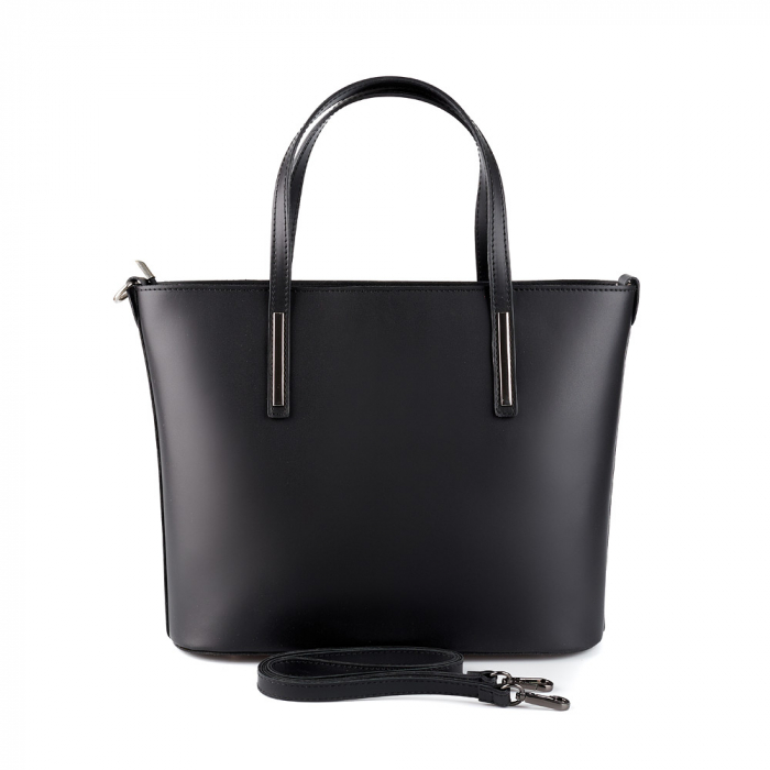 Geantă din piele naturală cu model laser-cut negru crem 8031 [3]