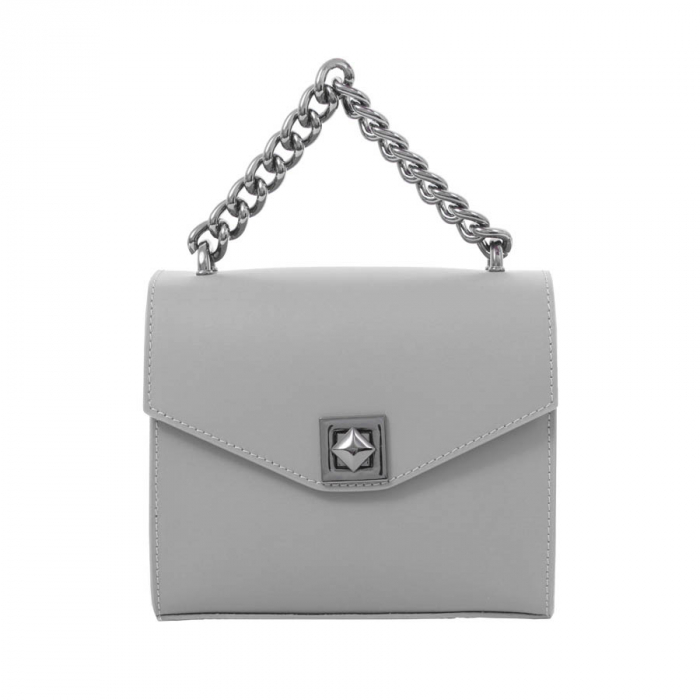 Geantă Rebecca, piele naturala gri, bareta metalica, 8050 [2]