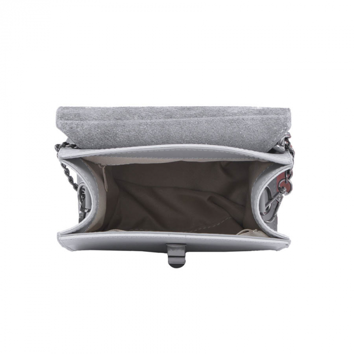 Geantă Rebecca, piele naturala gri, bareta metalica, 8050 [3]