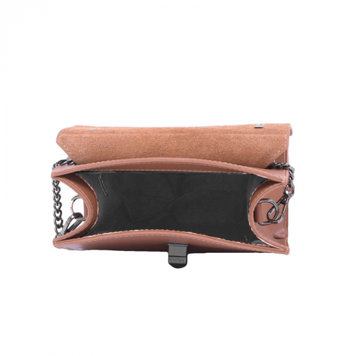 Geantă Rebecca, piele naturala maro, bareta metalica, 8050 [3]