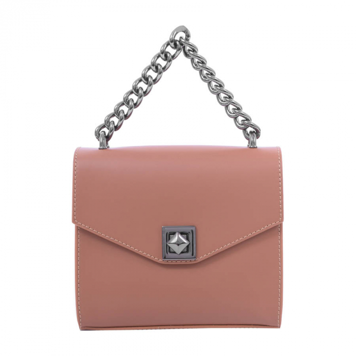 Geantă Rebecca, piele naturala maro, bareta metalica, 8050 [2]