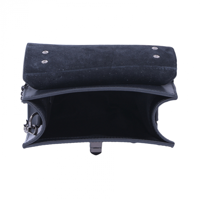 Geantă Rebecca, piele naturala neagra, bareta metalica, 8050 [4]