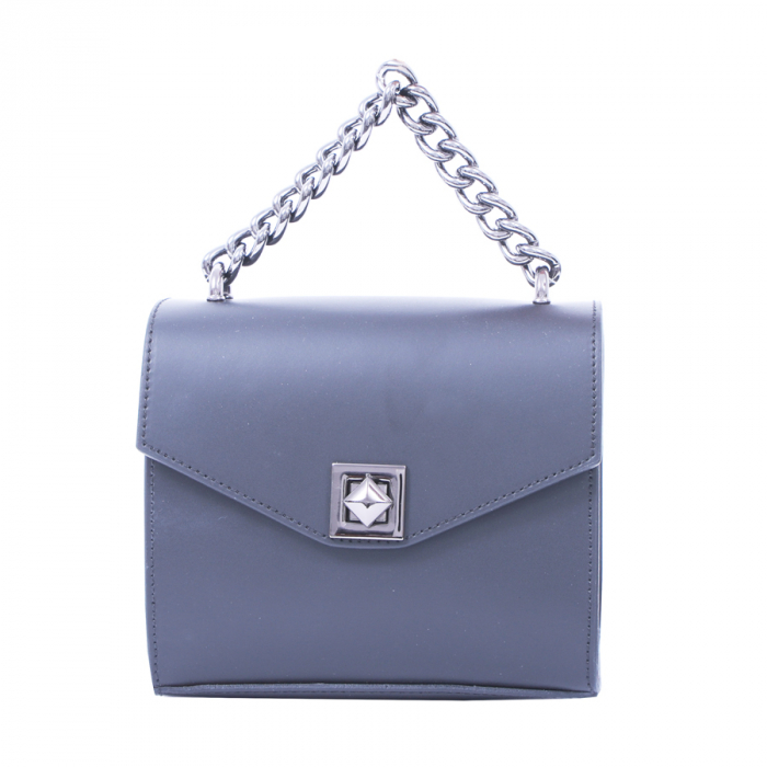 Geantă Rebecca, piele naturala neagra, bareta metalica, 8050 [2]