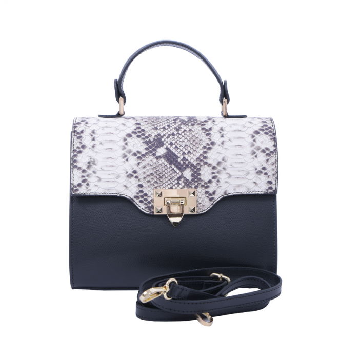 Geantă Amelia, piele naturala neagra cu imprimeu snake, 8051 [2]
