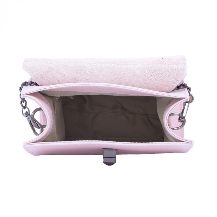 Geantă Rebecca, piele naturala roz, bareta metalica, 8050 [3]