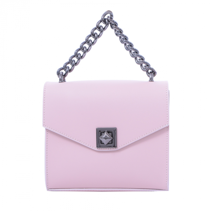 Geantă Rebecca, piele naturala roz, bareta metalica, 8050 [2]