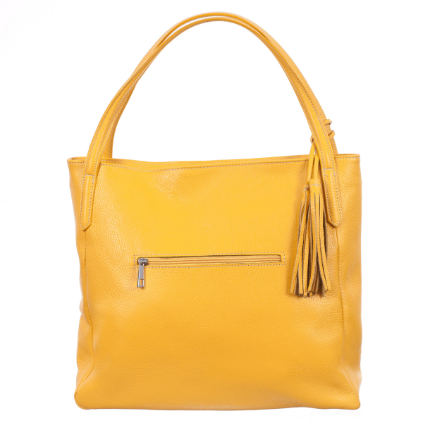 Geantă galbenă din piele naturală cu barete duble și accesoriu din piele - 8026 [3]
