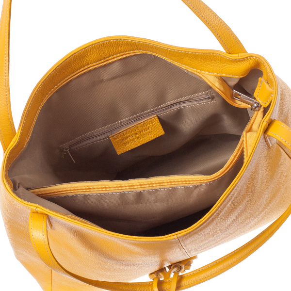 Geantă galbenă din piele naturală cu barete duble și accesoriu din piele - 8026 [4]