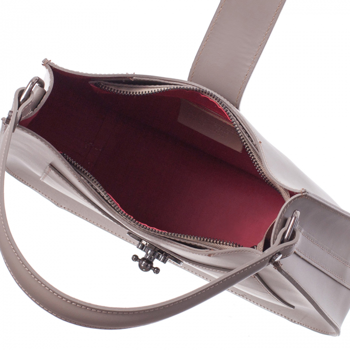 Geantă nude din piele naturală cu interior roșu 8014 [4]