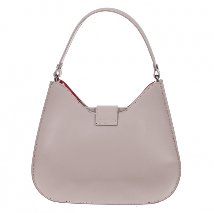 Geantă nude din piele naturală cu interior roșu 8014 [3]