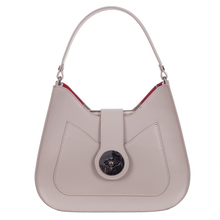 Geantă nude din piele naturală cu interior roșu 8014 [2]