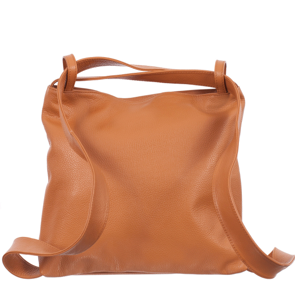 Geantă tip rucsac oranj din piele naturală moale 8027 [4]