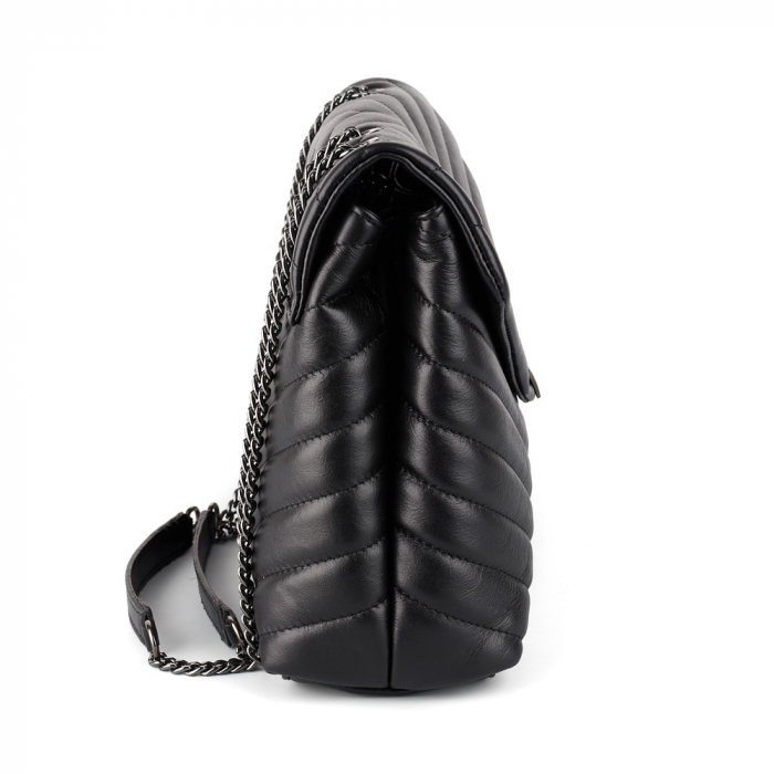 Geantă Anais, piele naturala neagra, bareta metalica, 8105 [4]