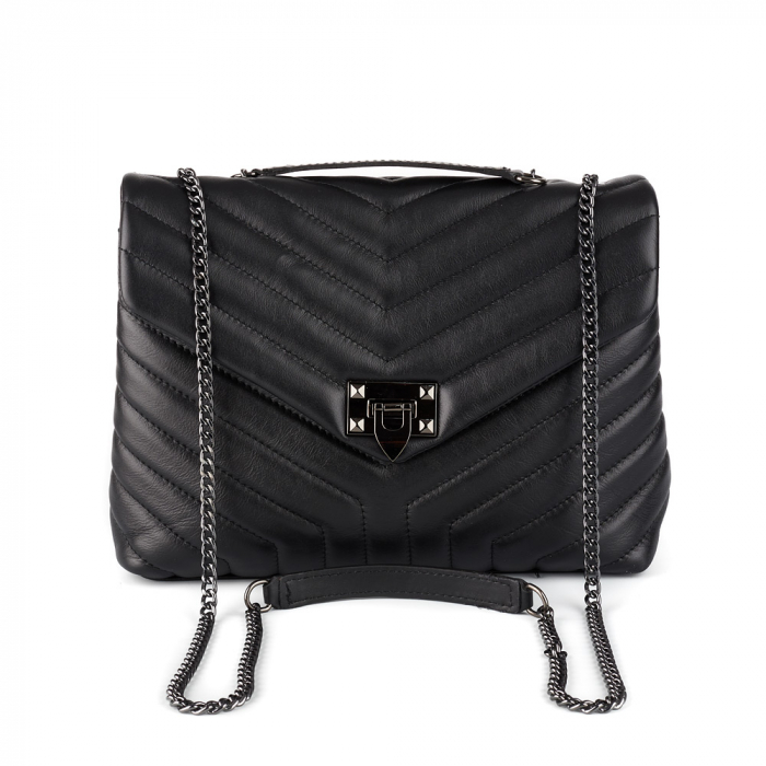 Geantă Anais, piele naturala neagra, bareta metalica, 8105 [2]