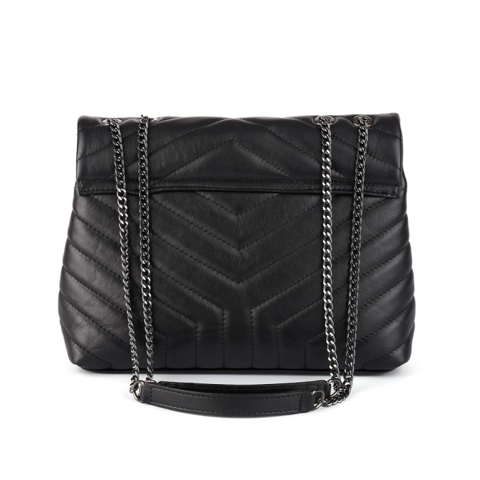 Geantă Anais, piele naturala neagra, bareta metalica, 8105 [3]