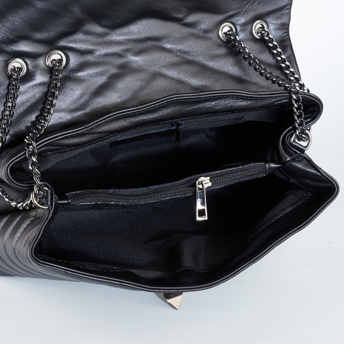 Geantă Anais, piele naturala neagra, bareta metalica, 8105 [5]