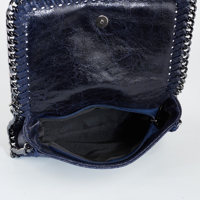 Geantă Tracy, piele naturala bleumarin, bareta metalica, 8103 [4]