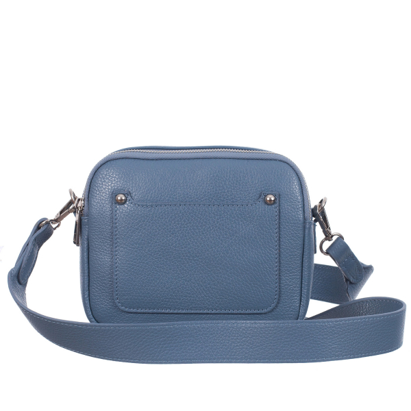 Geantă bleu cu fermoare duble și baretă medie 8007 [4]