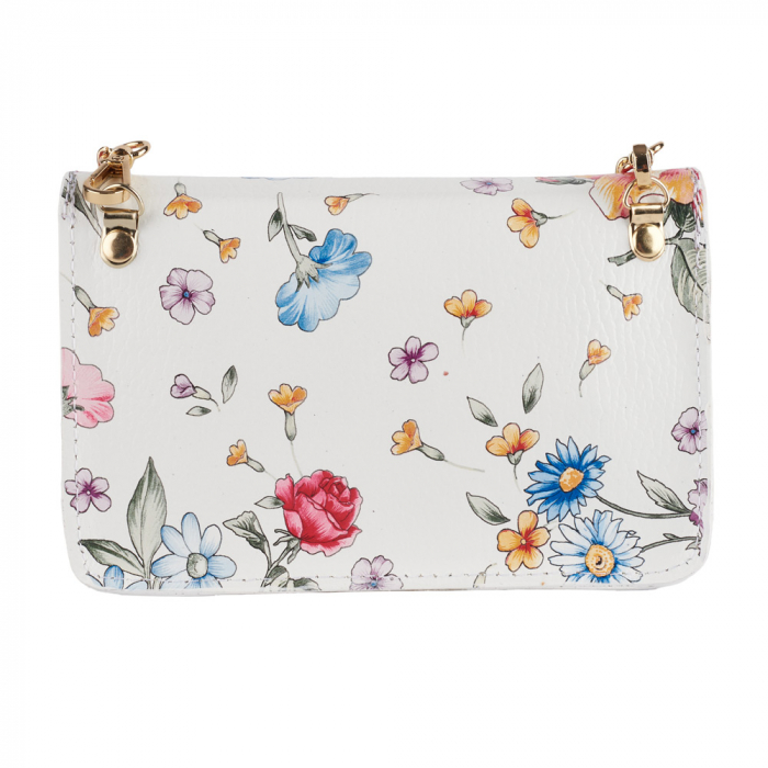 Gentuta Rosalia,din piele naturala cu imprimeu floral alb,lant auriu,8207 [3]