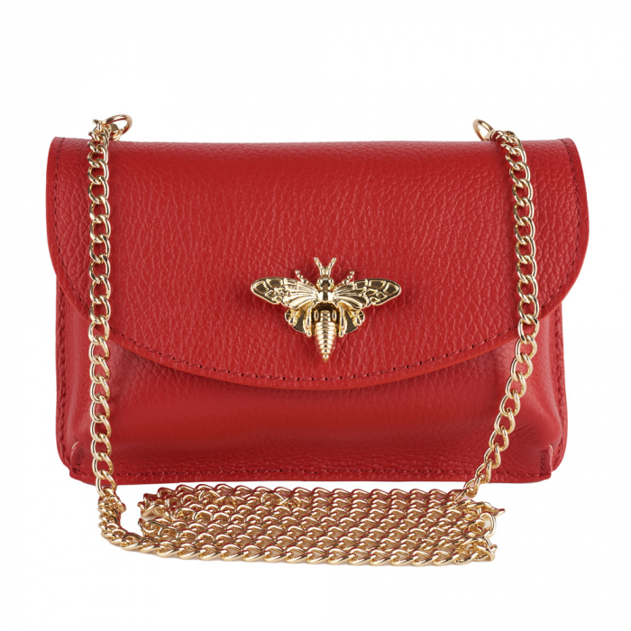 Gentuta Rosalia,din piele naturala rosu,lant auriu,8207 [2]