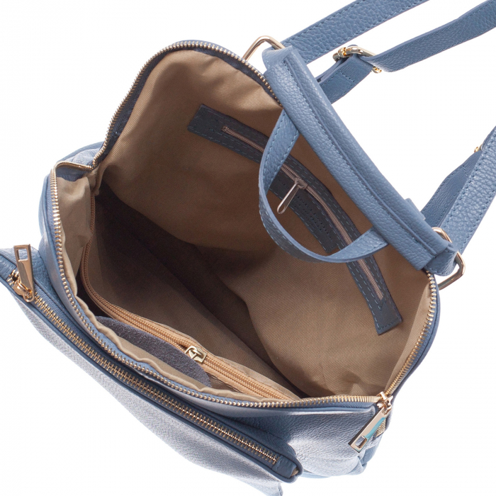 Rucsac bleu din piele cu bicompartimentat 8015 [4]